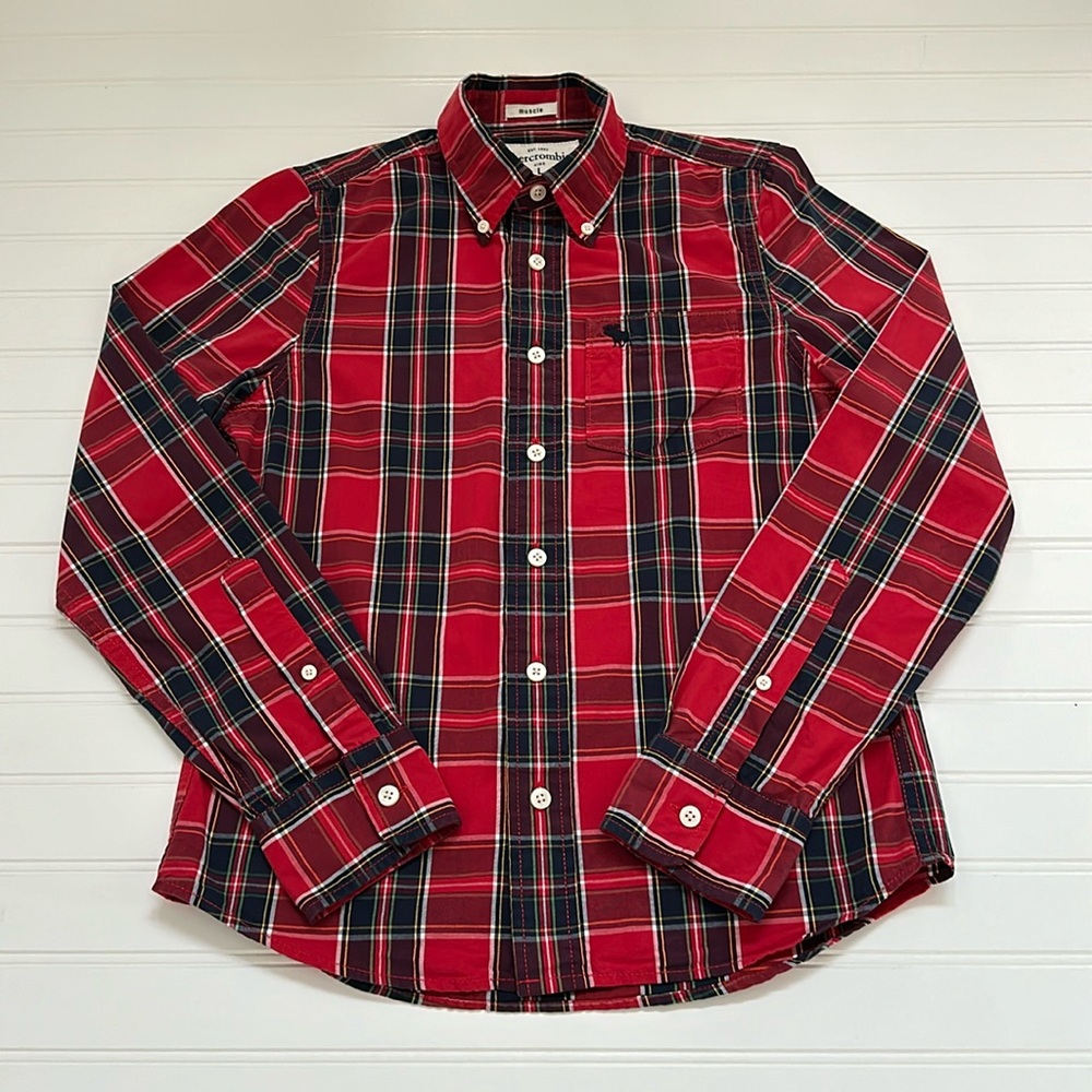 Abercrombie Kids Red & Navy Plaid Button Down Boys Large